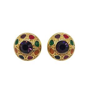 Joan Rivers Multicolor Enamel Purple Glass Crystal Domed Post Earrings
